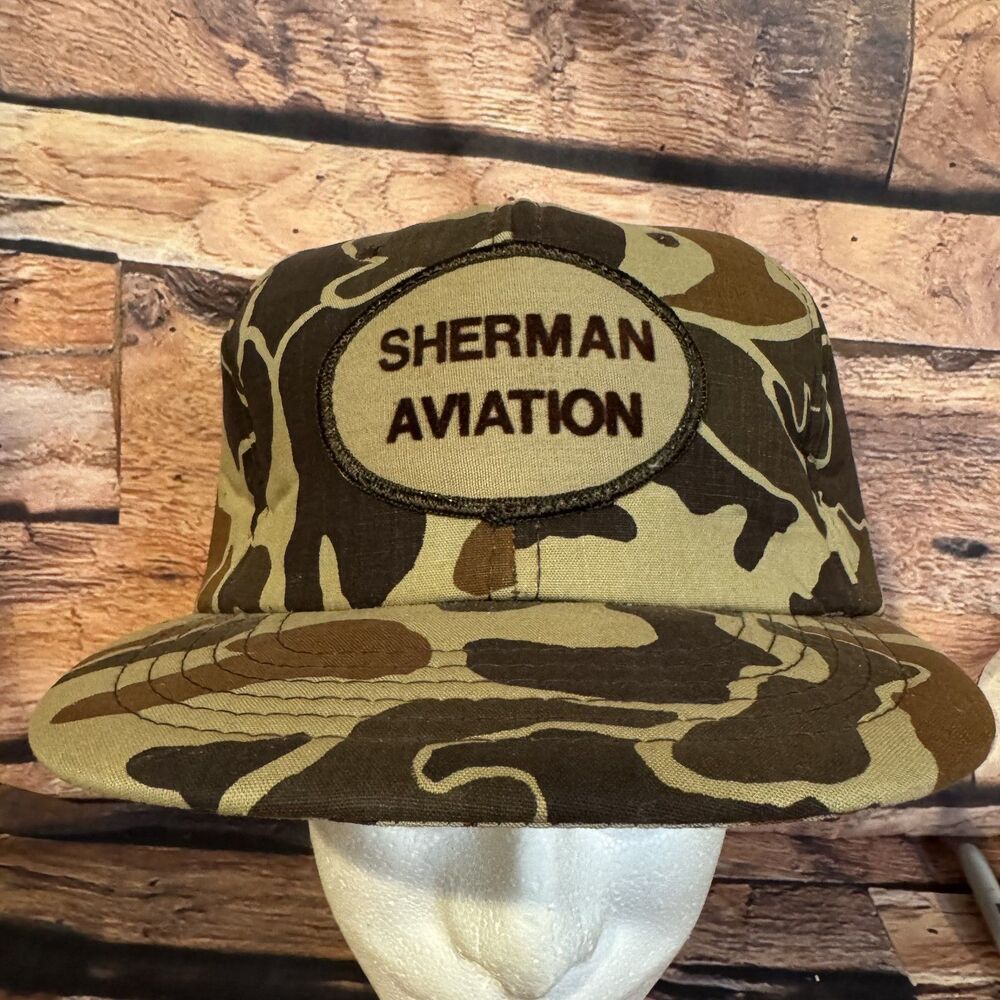 Vintage Sherman Aviation Camouflage Hat Cap Dorfman Pacific Mens One Size Fits